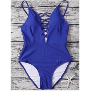 royal blue lace up one piece!