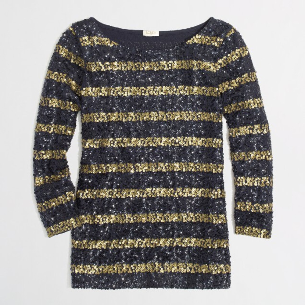 J.Crew Factory Stripe Draped Sequin Tee - image 1