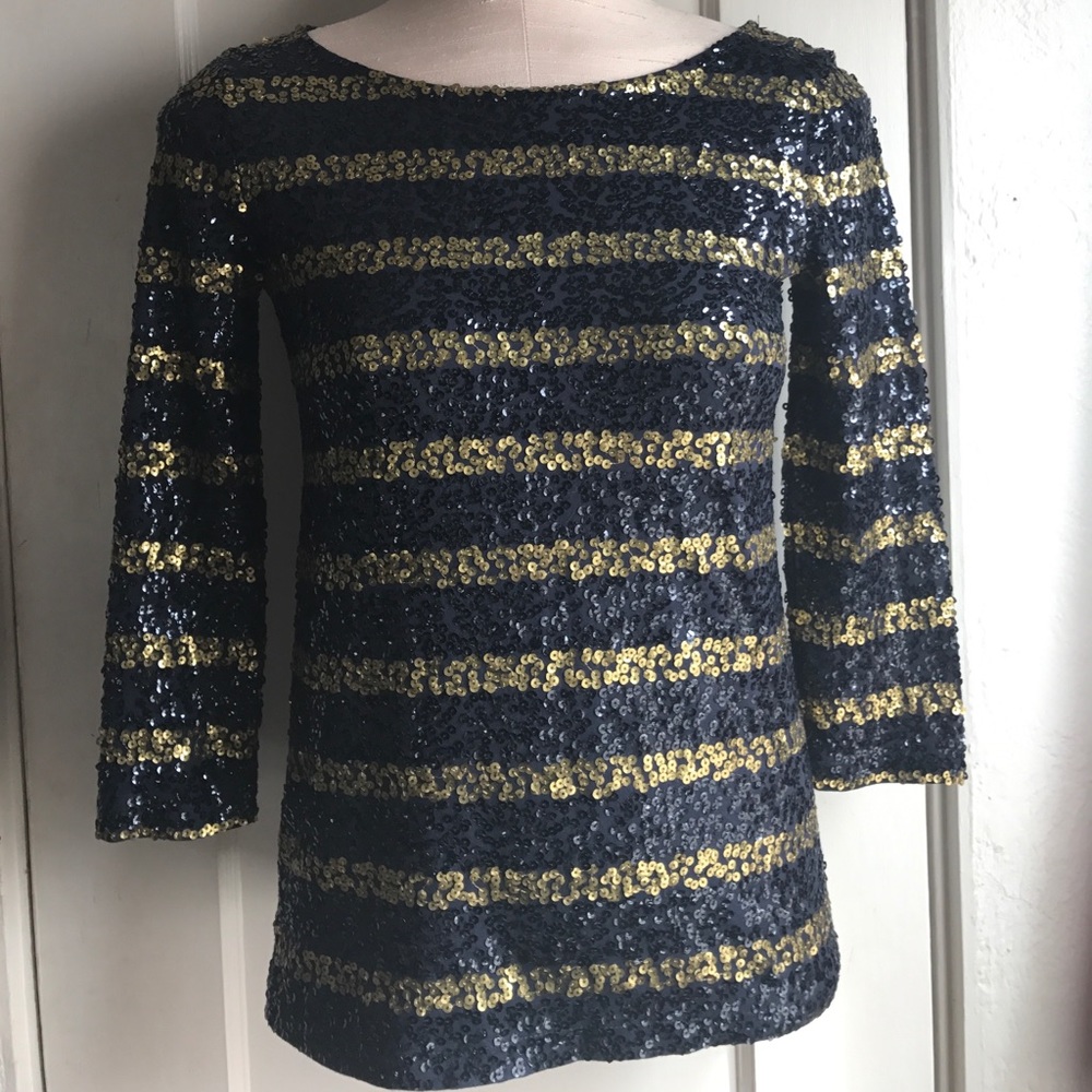 J.Crew Factory Stripe Draped Sequin Tee - image 2