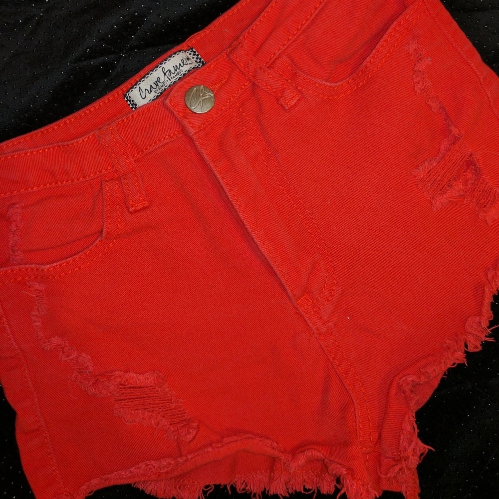 Red High Waste Shorts