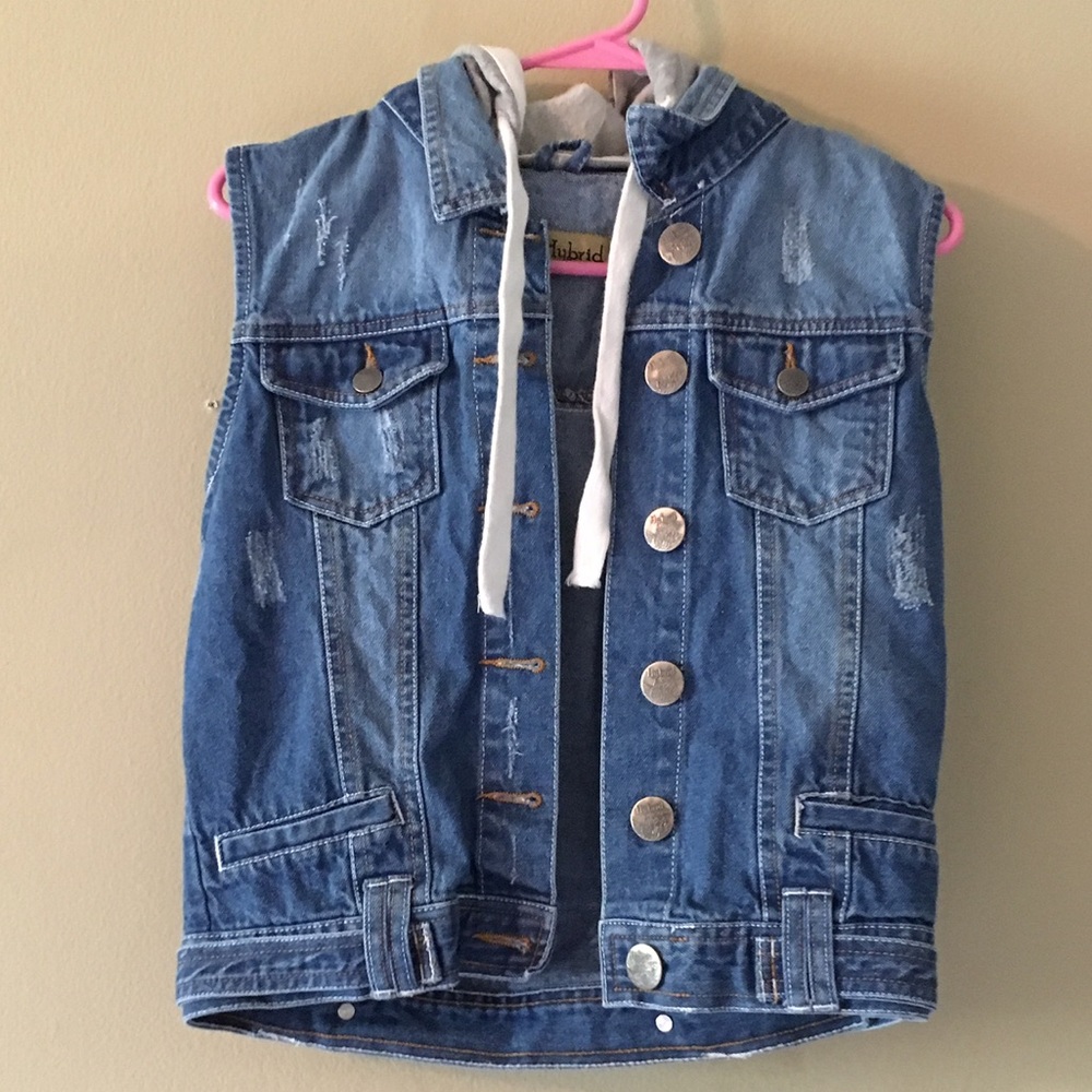 Hybrid Jeans Vest with Gray Hoodie Size Small