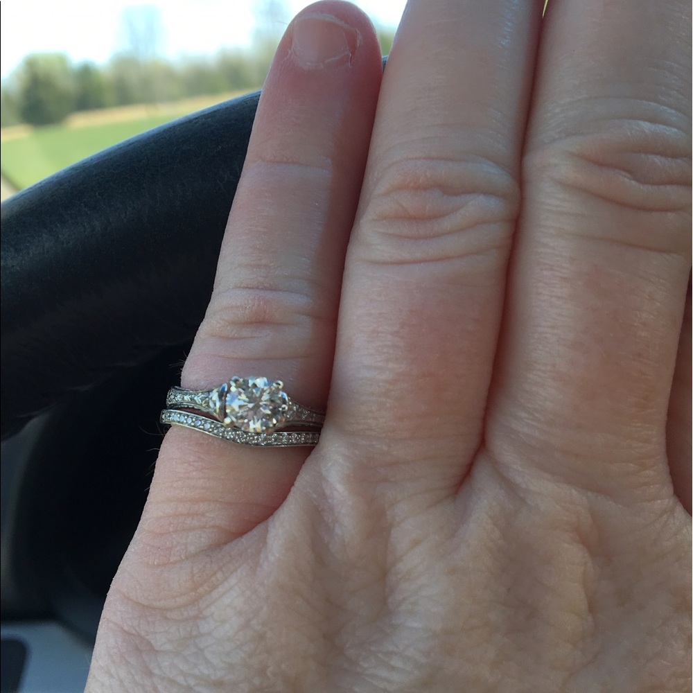 14 white gold engagement ring and wedding band