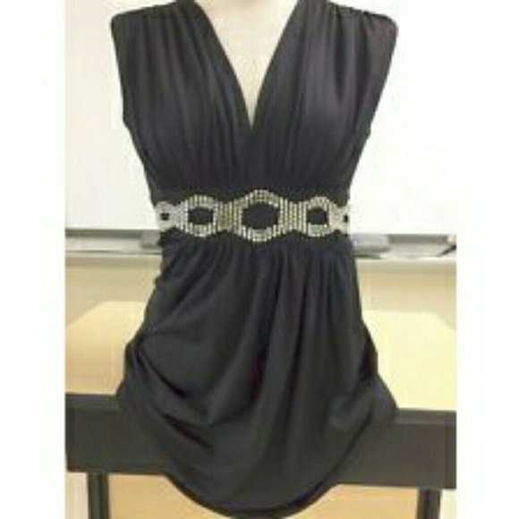 Women's Black Stretch Rhinestone Dress WHBM - Picture 1 of 3