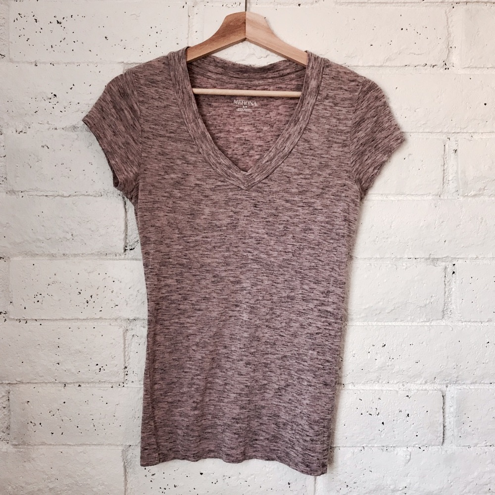 Grey and pink v-neck shirt