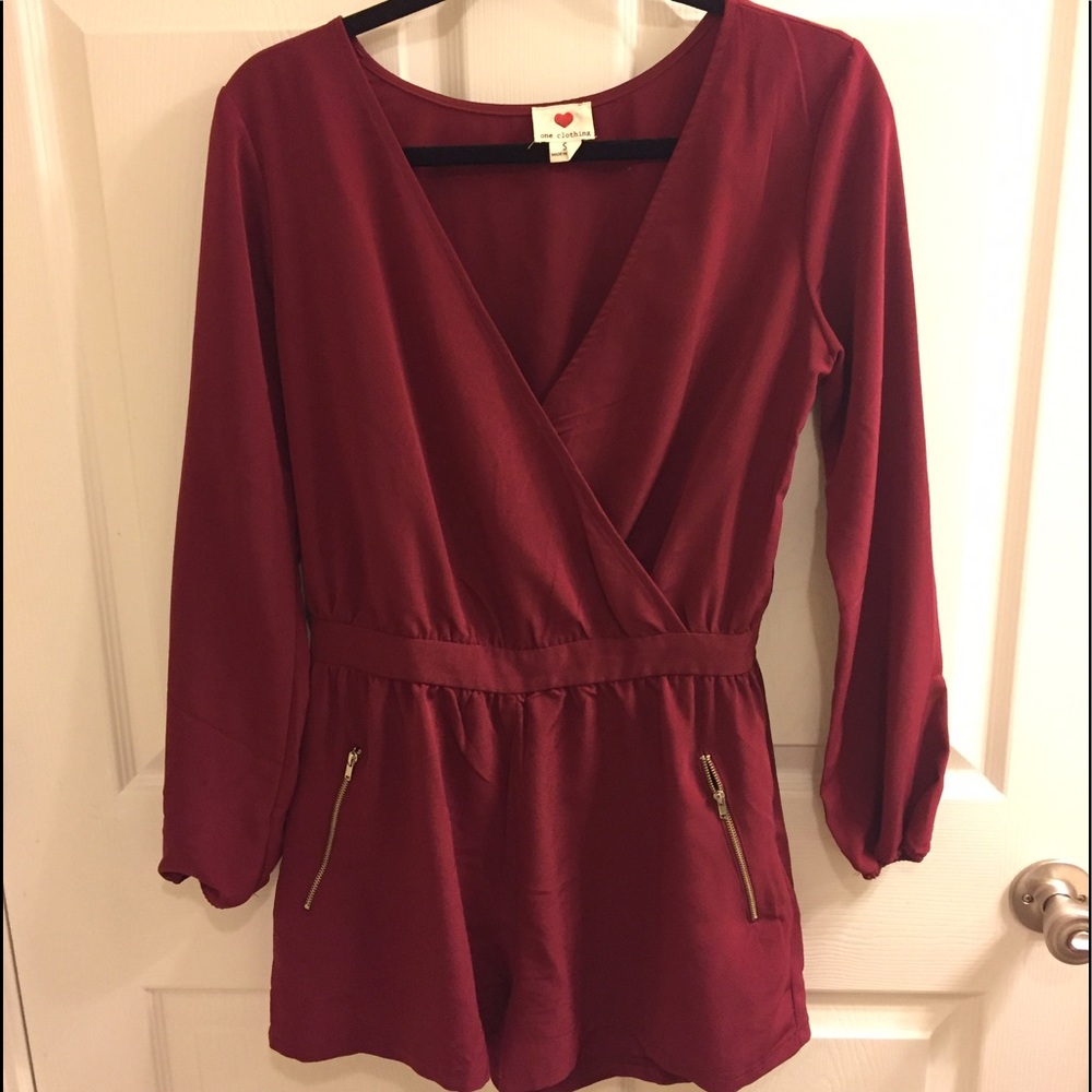 Deep V Burgundy Romper