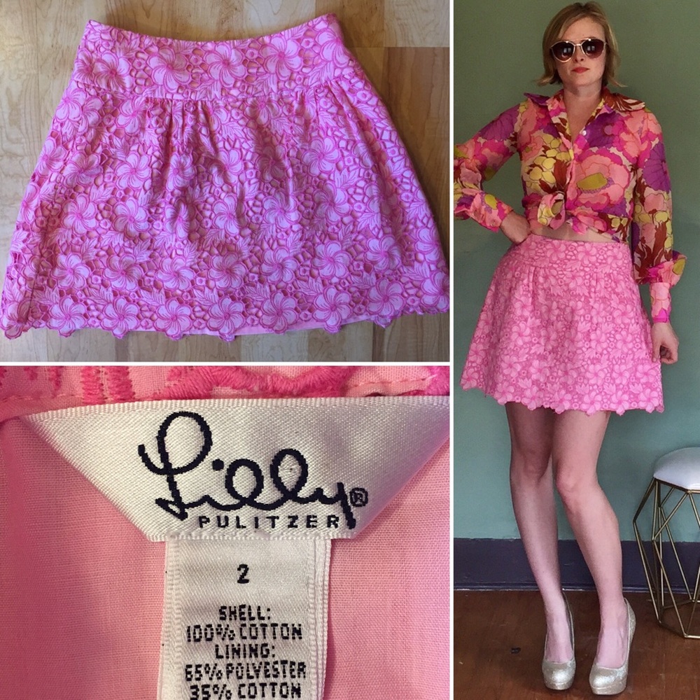 Lilly Pulitzer Pink Floral Skirt Size 2