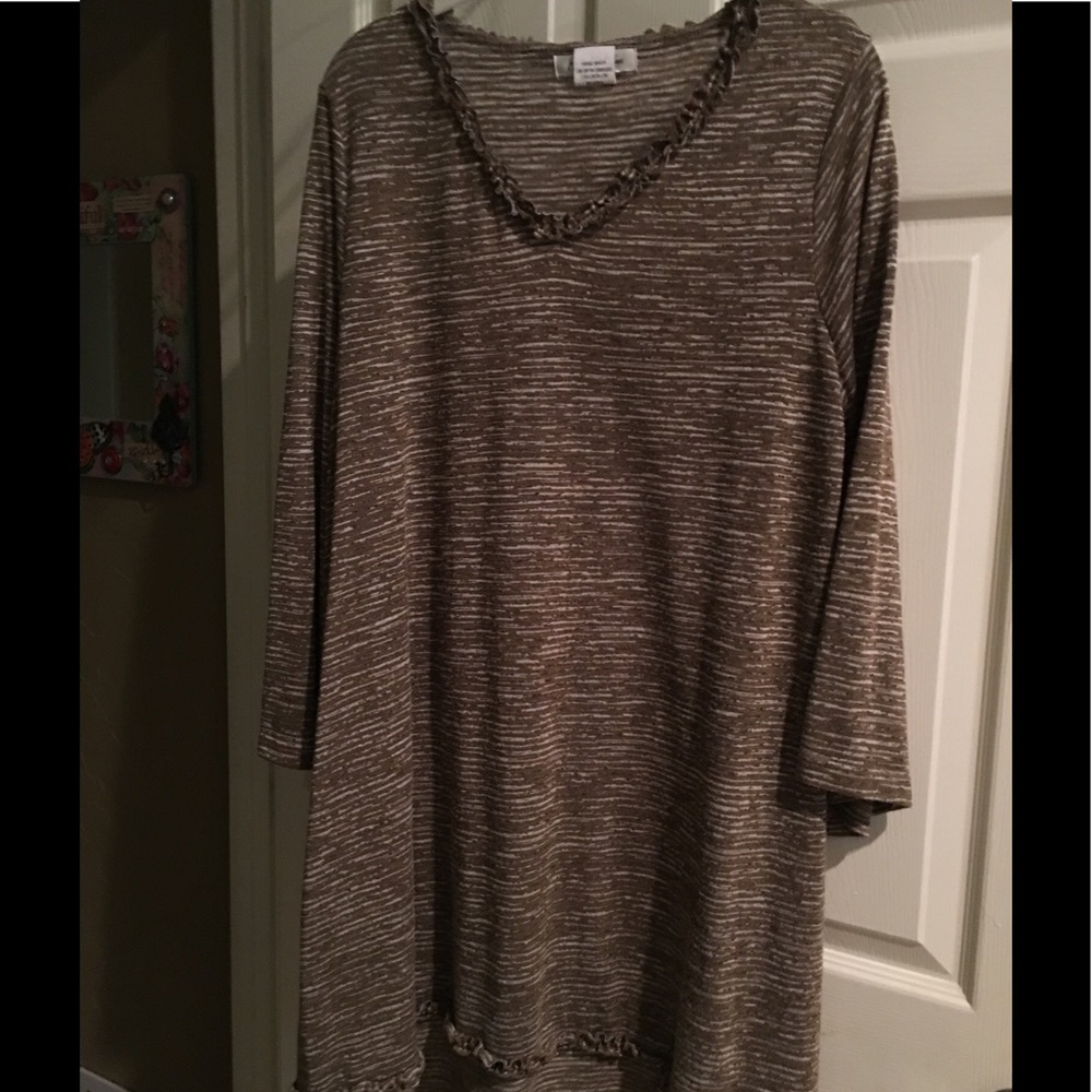 SALE! Ruffled tan and grey tunic or dress.