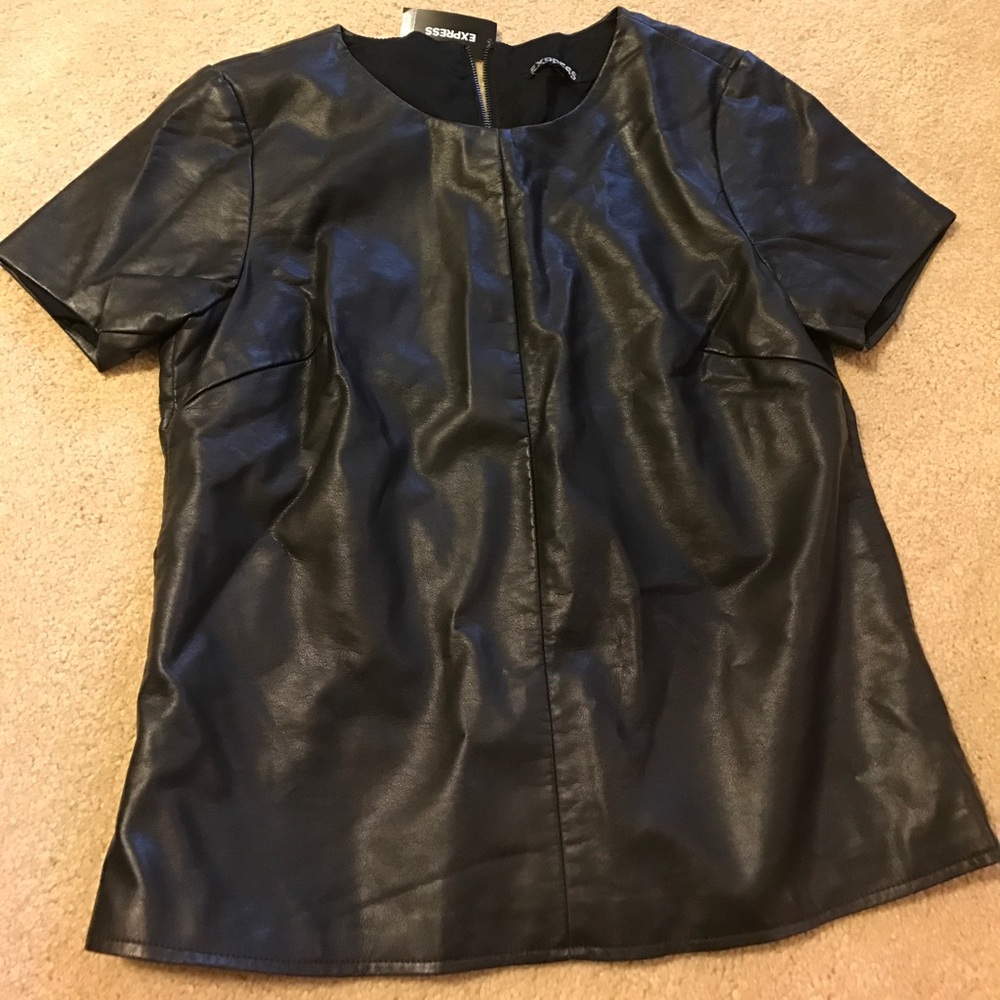 Faux leather black top