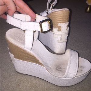 Tory Burch white leather wedges