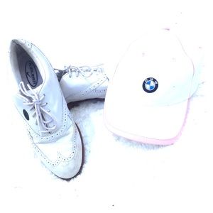 Nike golf shoes and BMW hat