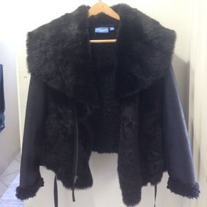 Vera Wang Black Faux Fur Coat
