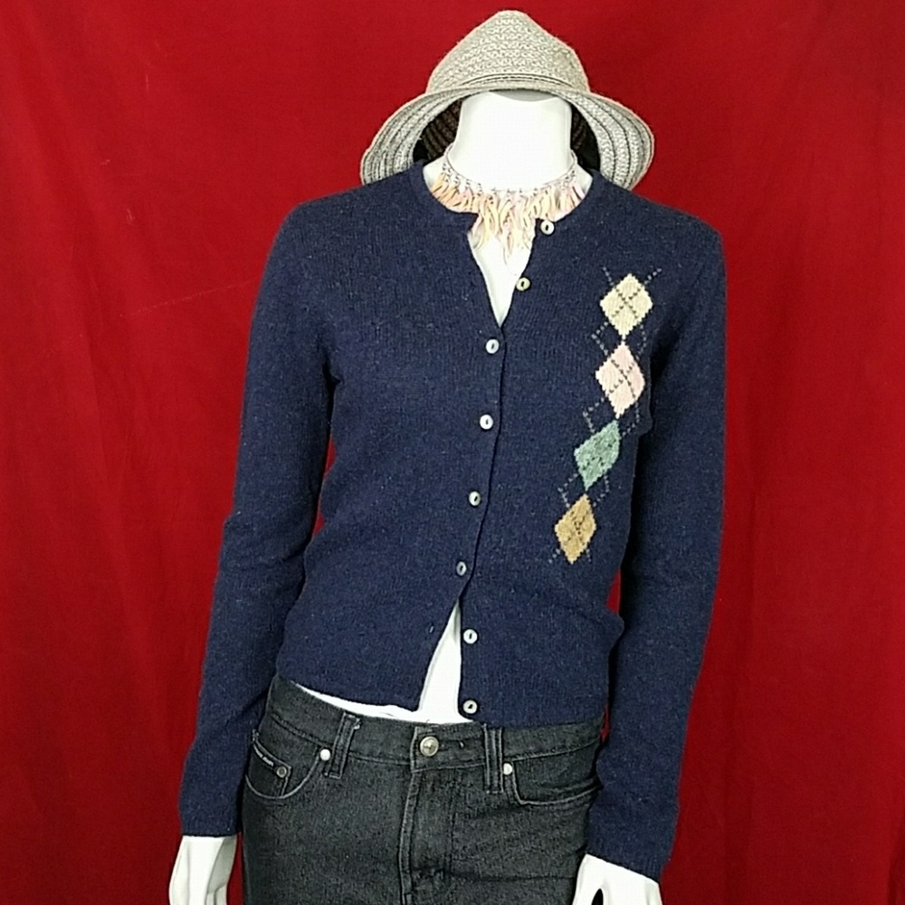 Free People M Cardigan Sweater Argyle Boyfriend
