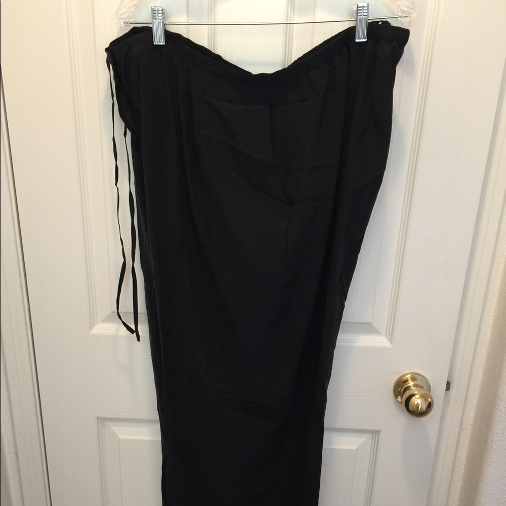 BLACK RAW SILK PANTS