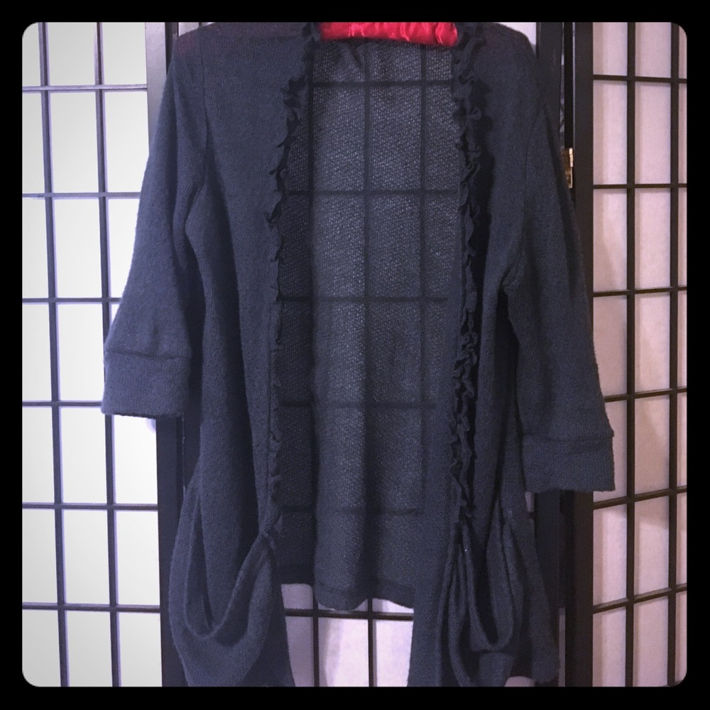 Romy blue 3/4 sleeve lightweight ruffled cardigan