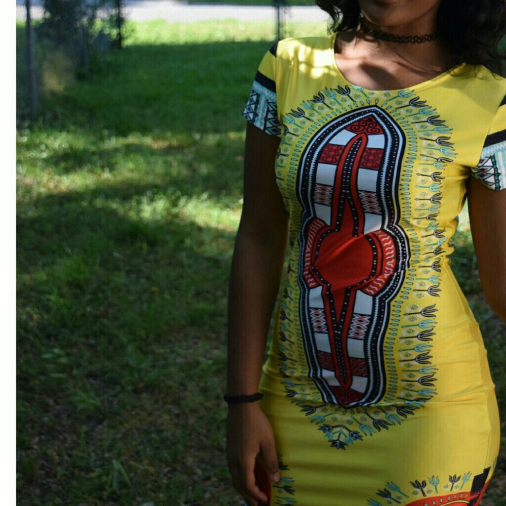 NEW-Dashiki print bodycon dress
