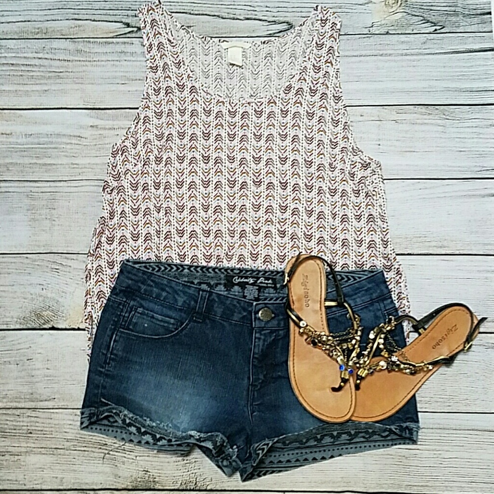 SOLD Aztec print jean shorts