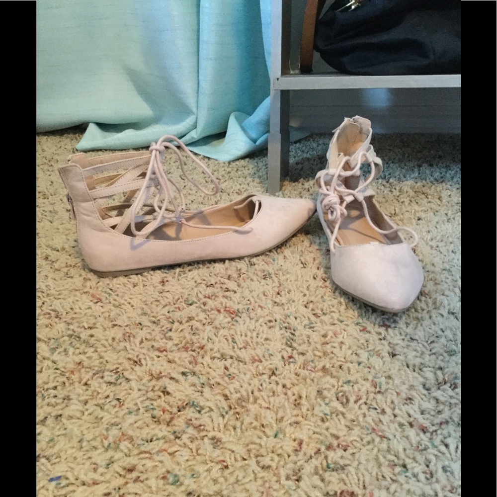Blush tie up flats