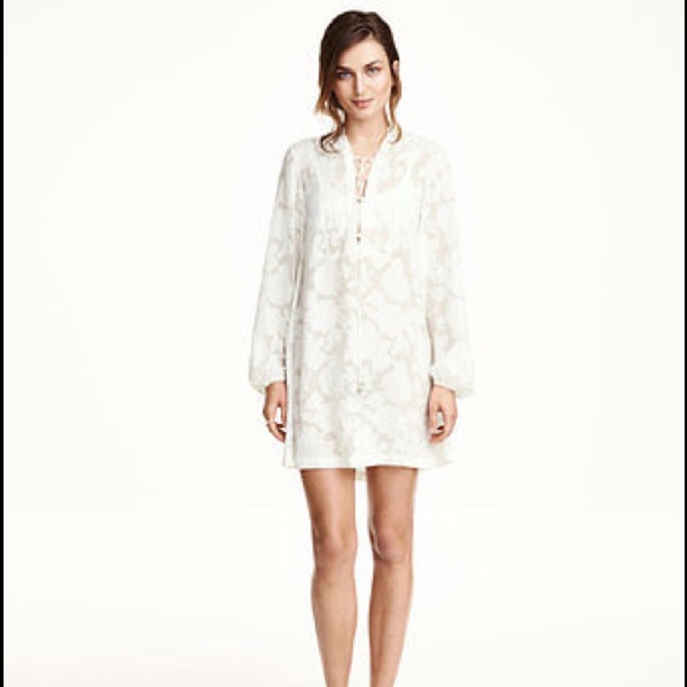 H&M white floral lace up dress