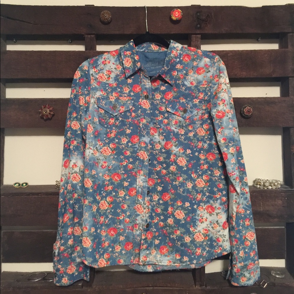 Bullhead Black flowered denim shirt