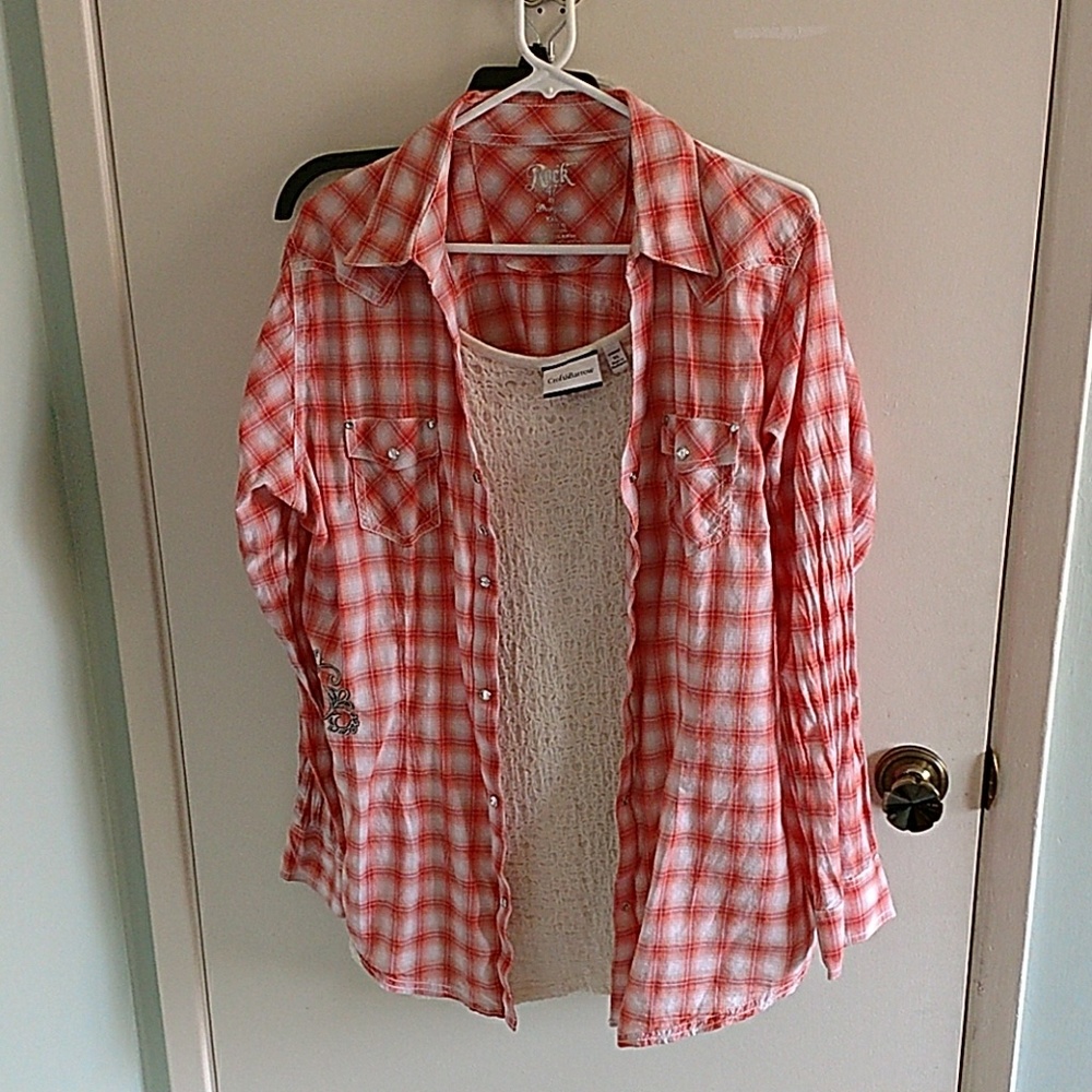 Button up blouse with matching white under shirt