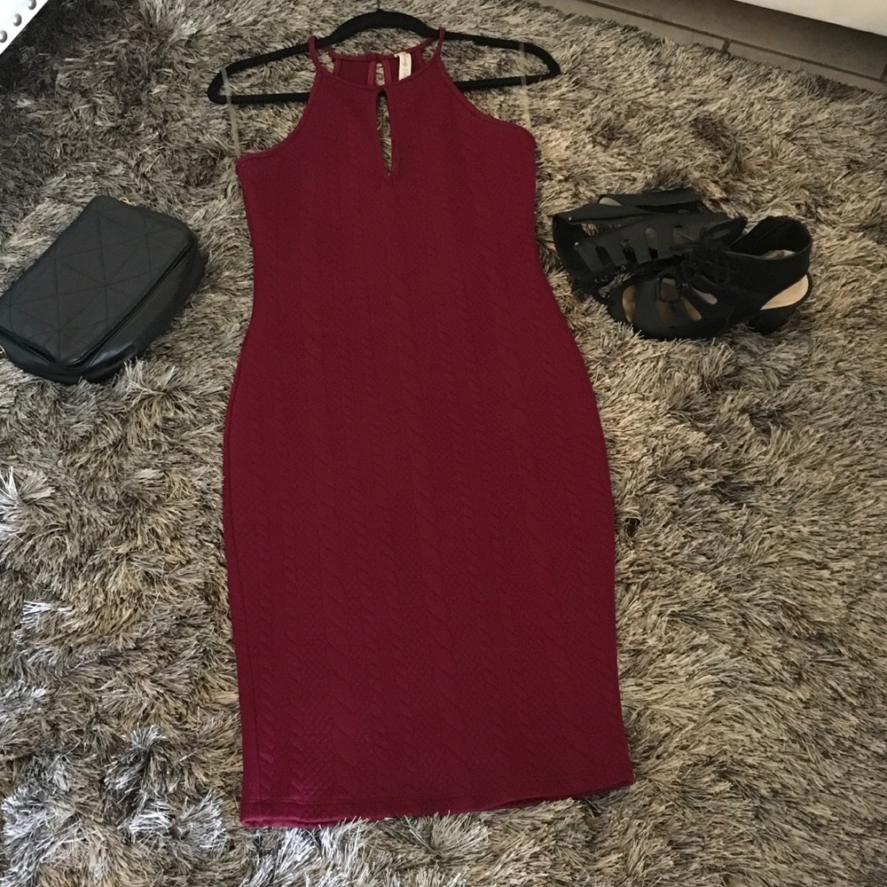 Burgundy Quilted Midi dress