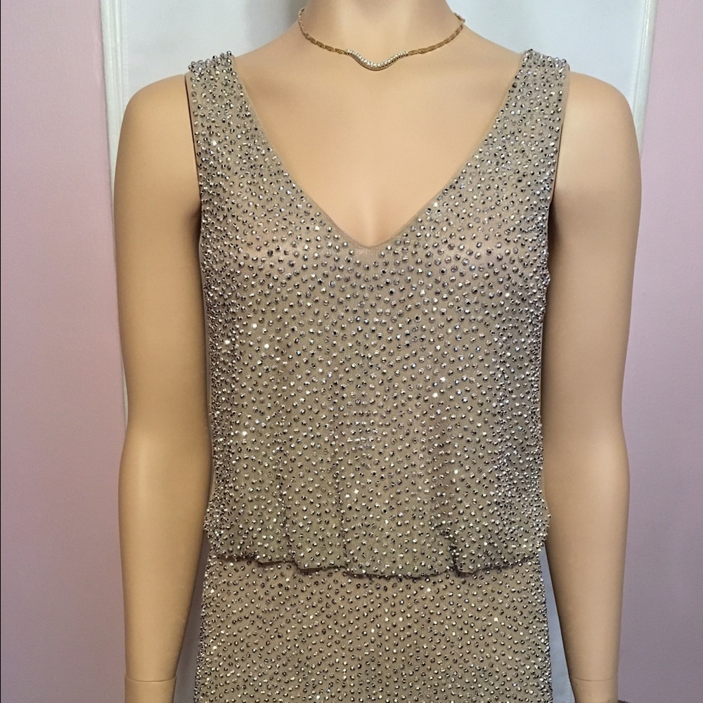 Sale  Champagne Mesh Silver Studded Dress - Picture 4 of 5