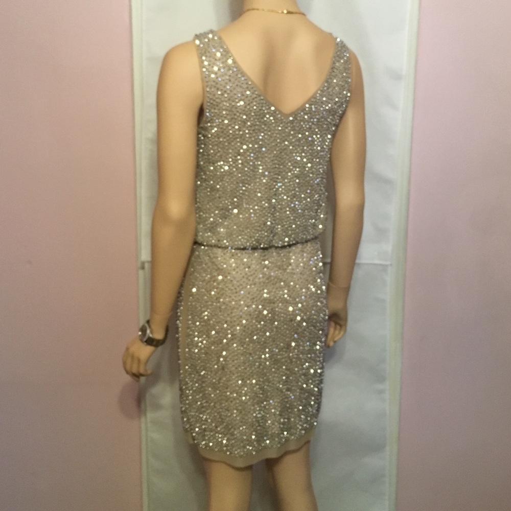 Sale  Champagne Mesh Silver Studded Dress - Picture 5 of 5