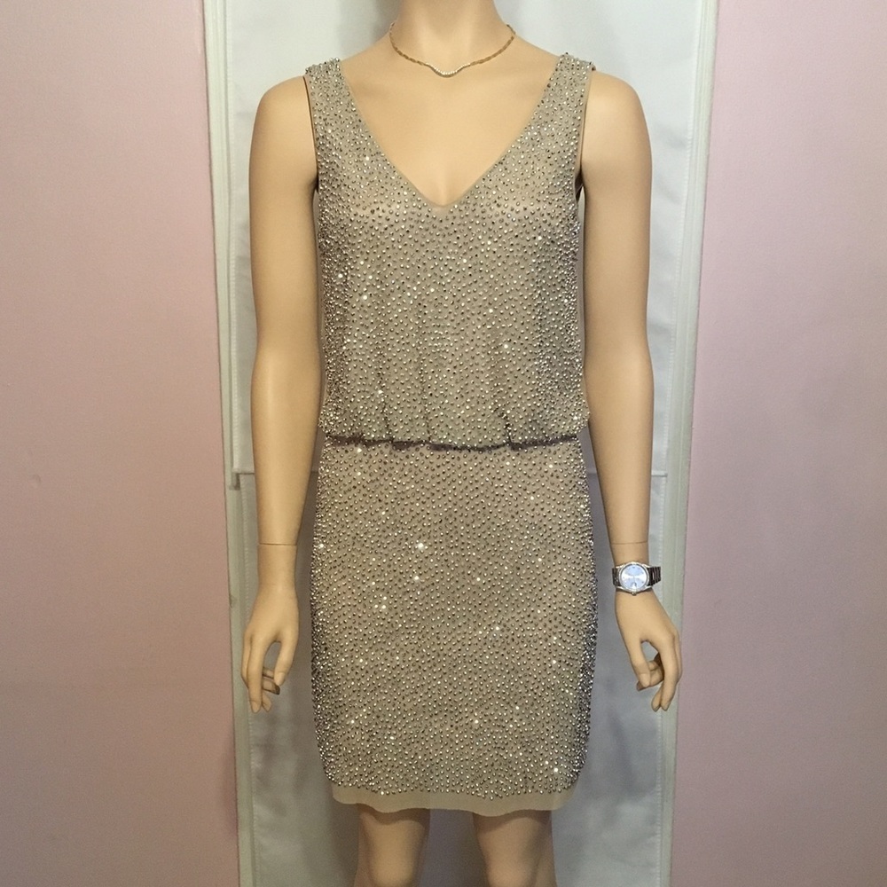 Sale  Champagne Mesh Silver Studded Dress - Picture 3 of 5