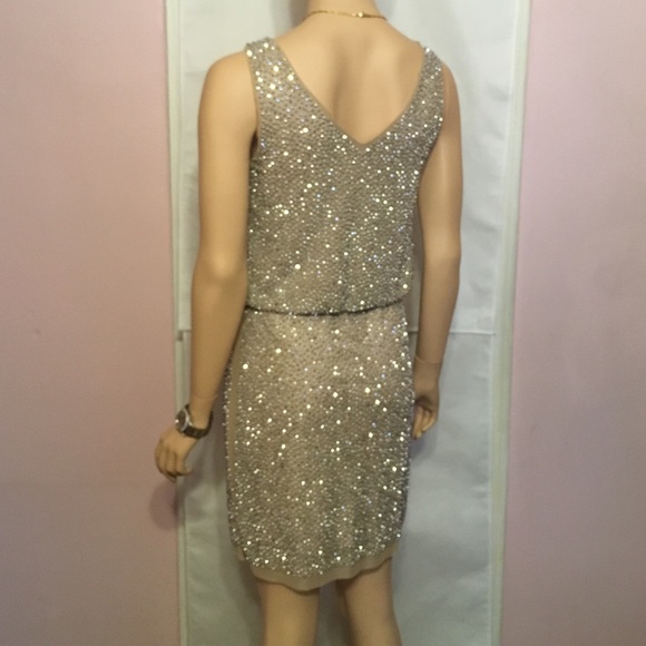 Sale Champagne Mesh Silver Studded Dress - Picture 3 of 3