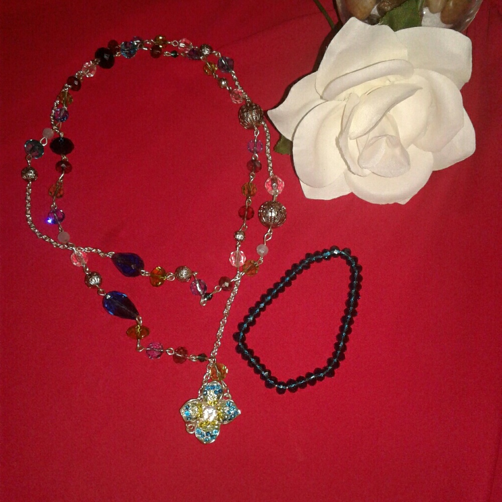 Turquoise long necklaces with bracelet