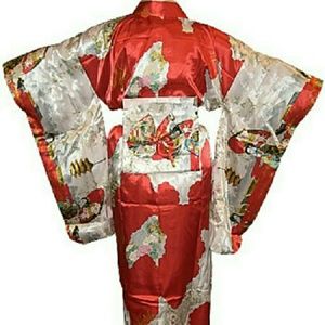 Halloween SALE  Geisha prints kimono with OBI.