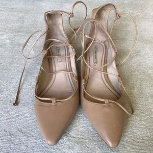 Zara nude lace up flats