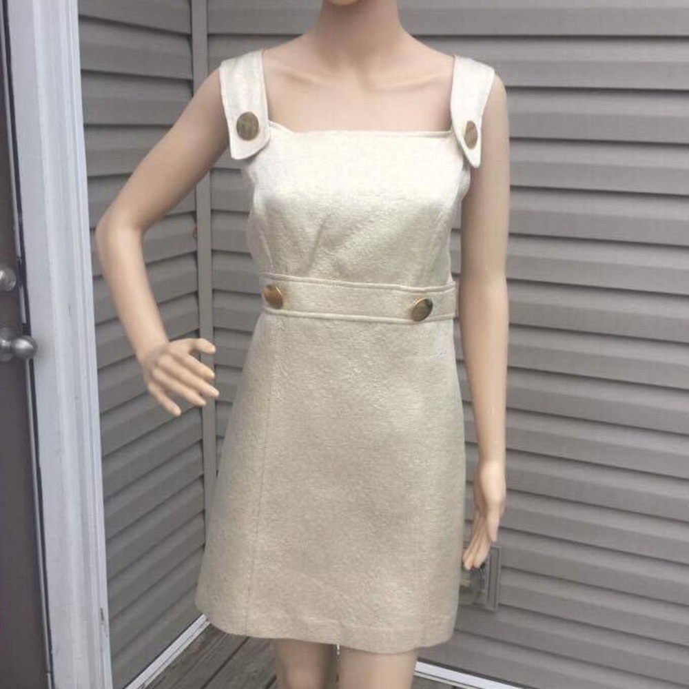 BEBE Gold Metallic Dress with Gold Buttons Size: L