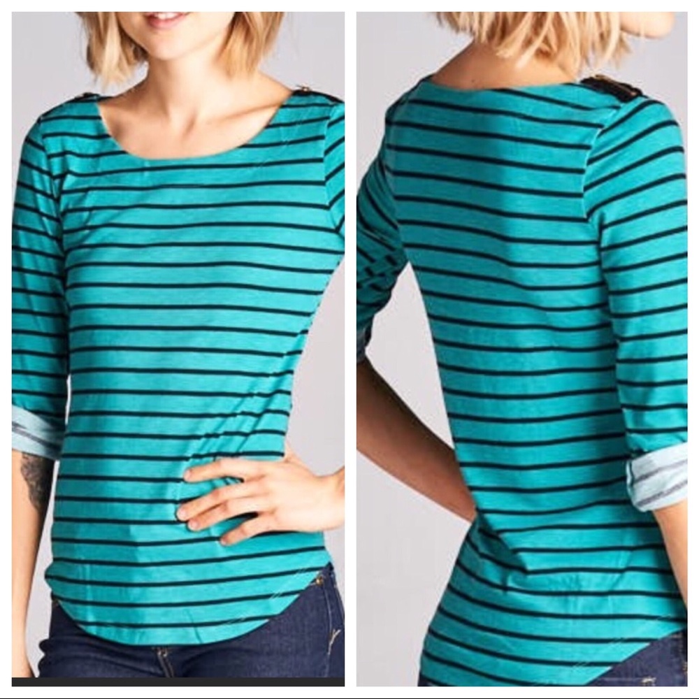 FINAL $⬇️ Turquoise Striped 3/4 Sleeve Top