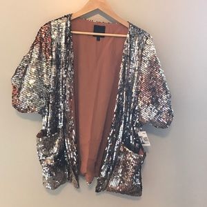 Brown short sleeve sequin jacket