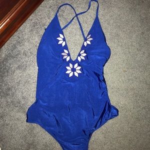 Zaful- blue flower cutout on piece swimsuit
