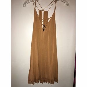 Tan/Brown Dress with Embroidered Bottom.