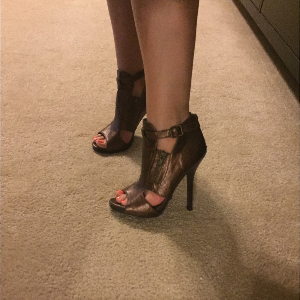 Bronze open toe booties!