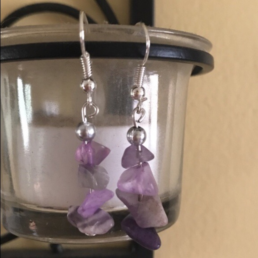 Purple stone dangling earrings