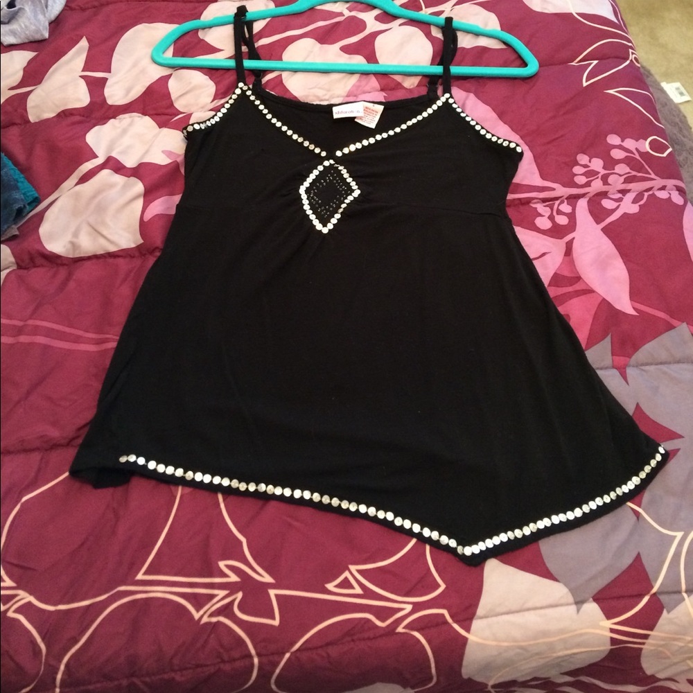 Black and silver sequined asymmetrical tank top