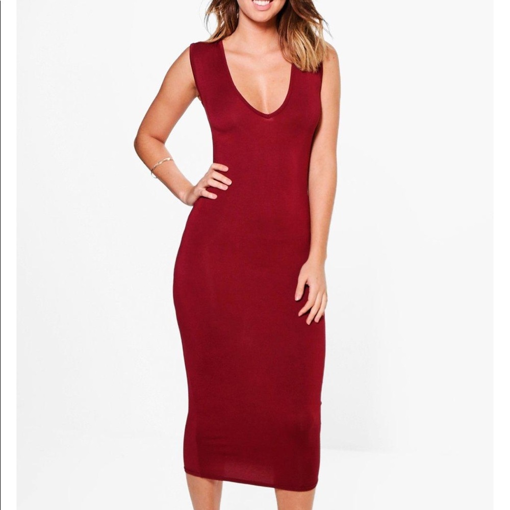 Black Plunge Bodycon Midi