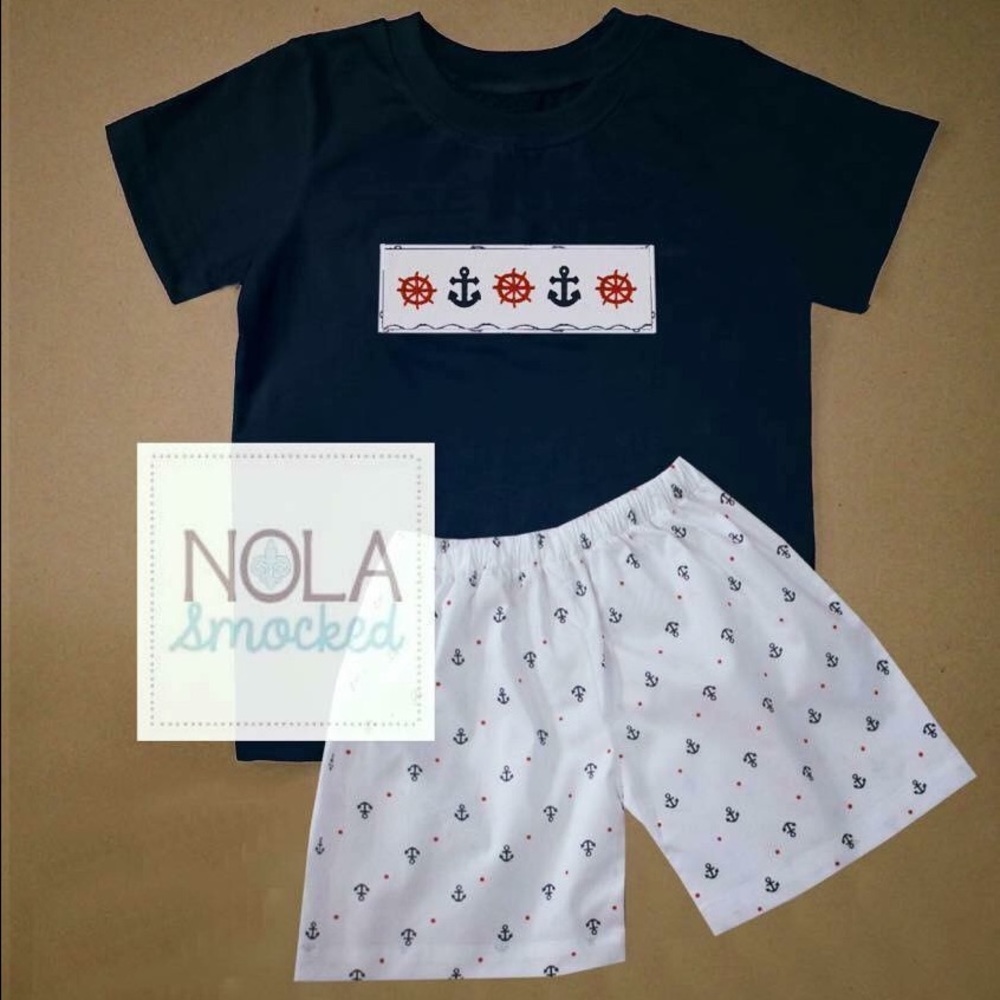 ⚓️"Anchors Away" BOYS smocked short set