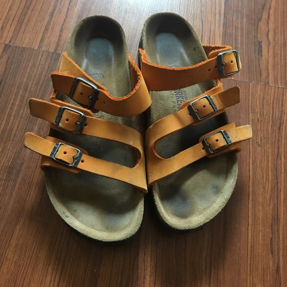 3 strap orange Birkenstock 36 narrow soft