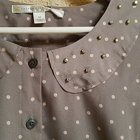 Sold Gray and Pink Polka Dot Dress - Picture 2 of 7