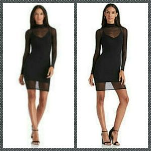 Women's Sexy Sheer Turtleneck Black Dress
