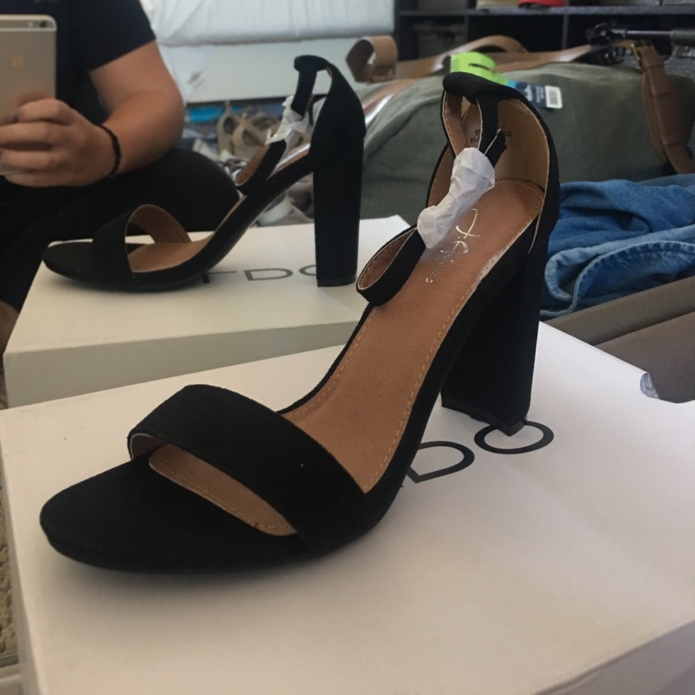 Black chunky heels with ankle strap