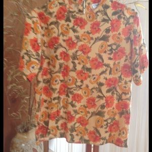 Oscar de la Renta sz M Silk Blouse Floral Orange