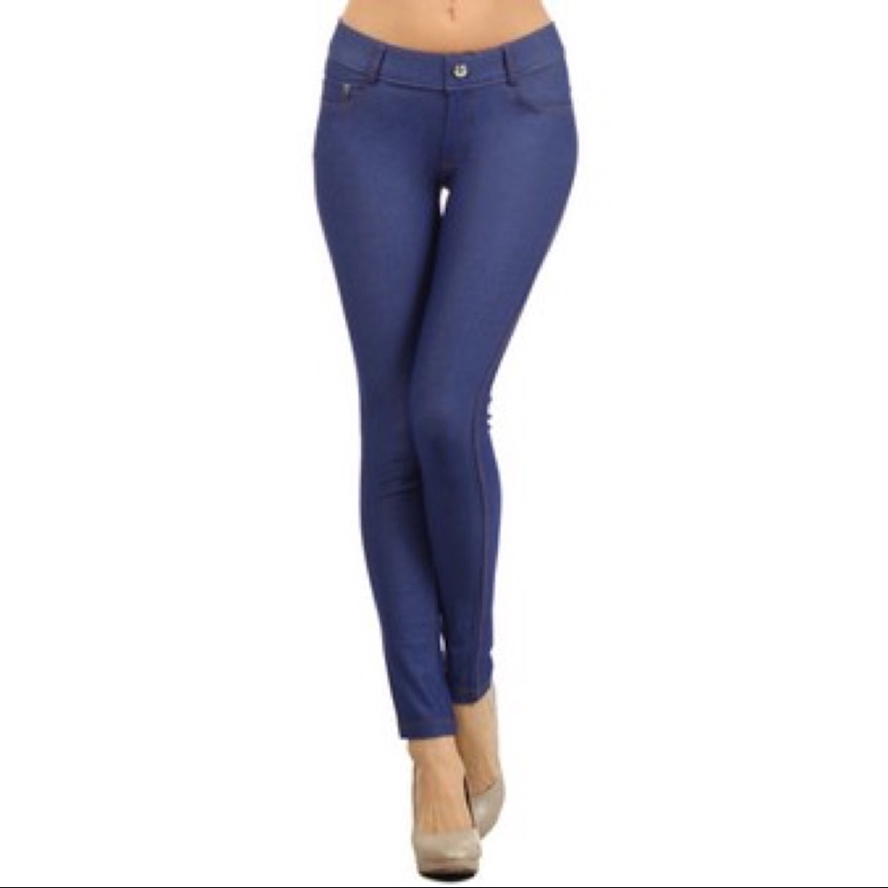 Solid Dark Blue Jeggings - Picture 1 of 3