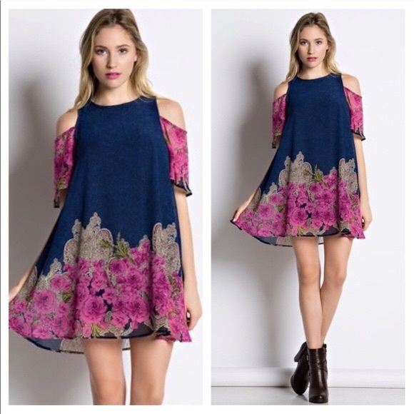 REDUCED! Beautiful colorful cold shoulder dress! - Picture 2 of 5