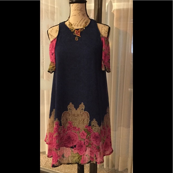 REDUCED! Beautiful colorful cold shoulder dress! - Picture 3 of 5